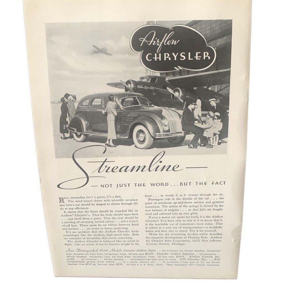 Vintage 1934 Chrysler Airflow Streamline Ad Advertisement